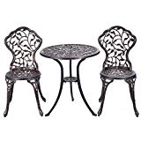 Giantex 3 Piece Bistro Set Cast Leaf Design Antique Outdoor Patio Furniture Weather Resistant Garden Round Table and Chairs (Leaf Design) For Sale