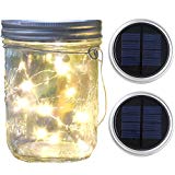 Mason Jar Lights Wide Mouth,Waterproof Outdoor Solar Powered Lights Sliver Lid Warm White Solar Fairy Light String Light, 2 Pack for Party Wedding Christmas Garden Home Patio Path Tree Lawn Decor