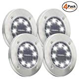Maggift Solar Ground Lights, 8 LED Garden Pathway Outdoor In-Ground Lights, 4 Pack (White)