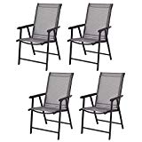 Giantex 4-Pack Patio Folding Chairs Portable for Outdoor Camping, Beach, Deck Dining Chair w/Armrest, Grey For Sale