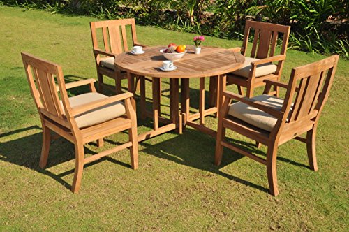 *Clearance* 5 Pc Grade-A Teak Wood Dining Set – 48″ Round Butterfly Table And 4 Osborne Arm Chairs #WFDSOS3 Review