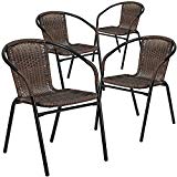 Cheap Flash Furniture 4 Pk. Dark Brown Rattan Indoor-Outdoor Restaurant Stack Chair