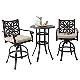 PHI VILLA Cast Aluminum Pub Height Bistro 2 x Swivel Bar Chairs 1 x Table Outdoor Furniture Set