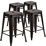 Flash Furniture 4 Pk. 24” High Backless Distressed Copper Metal Indoor-Outdoor Counter Height Stool Review
