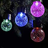 Set of 12 Color Changing & White LED Crackle Glass Hanging Lights by SOLAscape For Sale