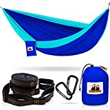 Traveler Fantasy Single/Double Camping Hammock, Durable Nylon Parachute Portable Ultraweight Hammock, Backpacking, Beach, Yard, Swing, Super Strong Straps & Carabiner (Sky Blue with Seafoam) Traveler Fantasy Single/Double Camping Hammock, Durable Nylon Parachute Portable Ultraweight Hammock, Backpacking, Beach, Yard, Swing, Super Strong Straps & Carabiner (Sky Blue with Seafoam)