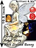 10.5 Inch Tall Solar Angel Fairy Statue Sitting With Lighted Yellow Bunny