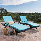 Olivia Patio Furniturre ~ Outdoor Wicker Chaise Lounge Chair with Arms w/ Water Resistant Cushions (Set of 2) (Grey with Blue) For Sale