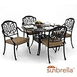 Lakeview Outdoor Designs Rosedown 5 Piece Cast Aluminum Patio Dining Set With Round Table Linen Sesame