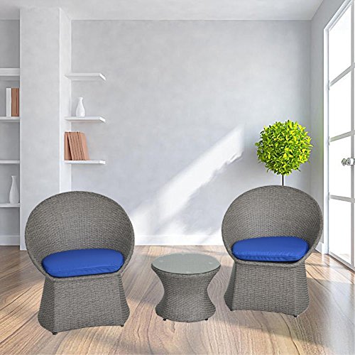 LEAPTIME Patio 3PCs Bistro Wicker Balcony Outdoor Indoor Furniture Set Rattan Garden Decoration Chat/Coversation Set-Navy For Sale