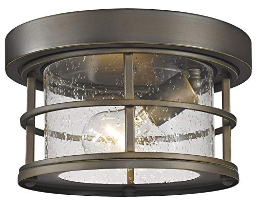 555F-ORB Oil Rubbed Bronze Exterior Additions Single Light 10? Wide Outdoor Flush Mount Ceiling Fixture with Seedy Glass Shade