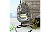 Baner Garden X25 Oval Egg Hanging Patio Lounge Chair Chaise Porch Swing Hammock Single Seat Stand Wicker with Cushion, Full, Black For Sale