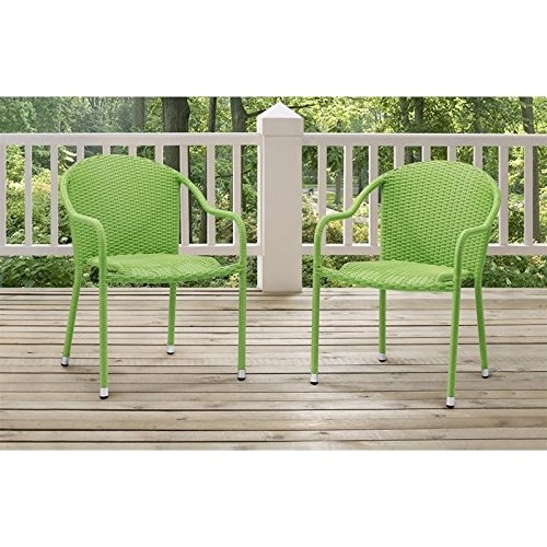 Crosley Furniture Palm Harbor Outdoor Wicker Stackable Chairs – Green (Set of 2) Review