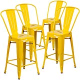 Cheap Flash Furniture 4 Pk. 24” High Yellow Metal Indoor-Outdoor Counter Height Stool with Back