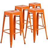 Flash Furniture 4 Pk. 30” High Backless Orange Metal Indoor-Outdoor Barstool with Square Seat For Sale Flash Furniture 4 Pk. 30” High Backless Orange Metal Indoor-Outdoor Barstool with Square Seat For Sale