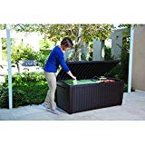 Top Rated Poly Resin Plastic Water Resistant Dark Mocha Brown 135-Gallon Storage Cargo Bench Seat Container- Elegant Rattan Finish- 57″ Girth Deep Cargo Bay- Perfect Organizer For Indoors Or Outdoors