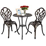 Yaheetech 3 PCS Patio Set Tulip Design Setting Cast Bistro Table Chair Outdoor Patio Furniture, Aluminum, Antique Bronze