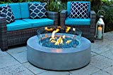 AKOYA Outdoor Essentials 42″ Round Modern Concrete Fire Pit Table w/Glass Guard Crystals in Gray (Clear Crystals) Review