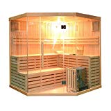 Cheap ALEKO SEA5JIU Canadian Hemlock Indoor Wet Dry Mini Sauna and Steam Room 6 kW ETL Certified Heater 5 to 6 Person 75 x 75 x 75 Inches
