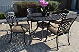 St. Augustine Cast Aluminum Powder Coated 5pc Outdoor Patio Dining Set with 48″ Round Table with Sunbrella Cushions- Antique Bronze For Sale