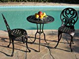 CBM Outdoor Patio Deck Cast Aluminum Furniture 3 Piece Bistro Set G BLK CBM1290 For Sale