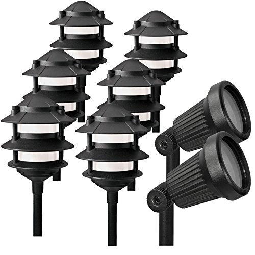 Paradise Cast Aluminum Low Voltage Landscape Lighting 8 Piece Set (Black)