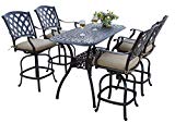 Cheap Darlee 5 Piece Ocean View Cast Aluminum Counter Height Bar Set with Seat Cushions, 26” x 52”, Antique Bronze Finish