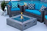 AKOYA Outdoor Essentials 42″ x 42″ Square Modern Concrete Fire Pit Table w/Glass Guard Crystals in Gray (Cobalt Blue) For Sale