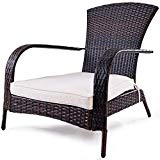 Cheap TANGKULA Wicker Adirondack Chair Outdoor Rattan Patio Porch Deck All Weather Furniture with Beige Seat Cushion Wicker Chair Lounger Chaise … (Small with Beige Cushion)