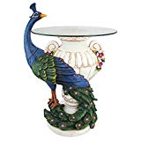 Design Toscano Staverden Castle Peacock Glass Topped Side Table, 25 Inch, Polyresin, Full Color For Sale