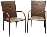 Abbyson Palermo Outdoor Wicker Dining Armchair, Brown, Set of 2 For Sale