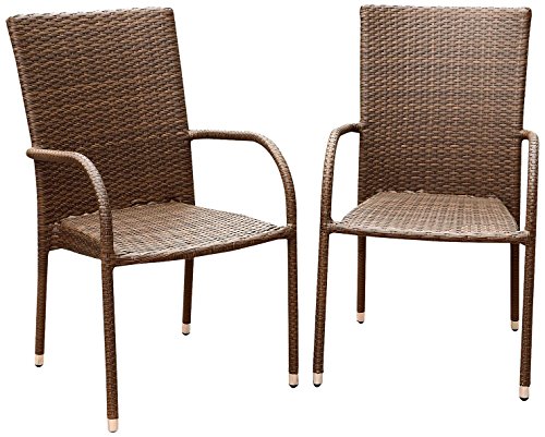 Abbyson Palermo Outdoor Wicker Dining Armchair, Brown, Set of 2 For Sale