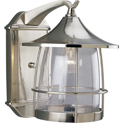 Progress Lighting P5764-09 1-Light Wall Lantern with Wire Frames and Clear Seeded Glass, Brushed Nickel