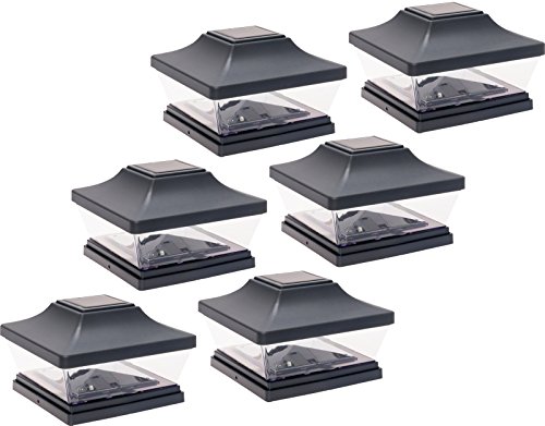 GreenLighting Solar LED Post Cap Light for 5 x 5 PVC Posts w/6 Inch Adapter (Grey, 6 Pack)