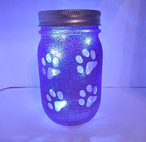 Paw Print Mason Jars Purple Fairy Lights Set of 2