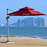 PURPLE LEAF 11 Feet Double Top Deluxe Patio Umbrella Offset Hanging Umbrella Outdoor Market Umbrella Garden Umbrella, Dark Red For Sale