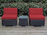 Cheap Ohana 3-Piece Outdoor Patio Furniture Conversation Set, Black Wicker with Red Cushions – No Assembly
