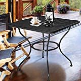 Homevibes 30″ Outdoor Patio Dining Table Top Bistro Table Top Umbrella Stand Square Deck Furniture Garden Table Powder-Coated Steel Frame, Ash Black