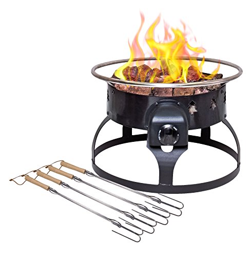 Camp Chef Redwood Portable Propane Fire Pit with 4 Roasting Sticks, Black