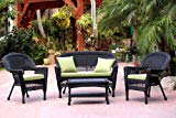Jeco W00207-G-FS029 4 Piece Wicker Conversation Set with Green Cushions, Black Review