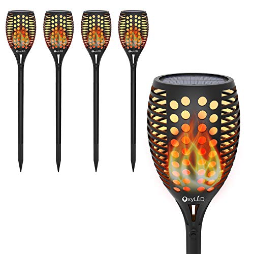Christmas Solar Torch Lights Outdoor, 4-Pack of OxyLED Garden Pathway Light with Realistic Dancing Flames, Waterproof Outdoor Garden Decorations Landscape Lighting with Auto On/Off Dusk to Dawn