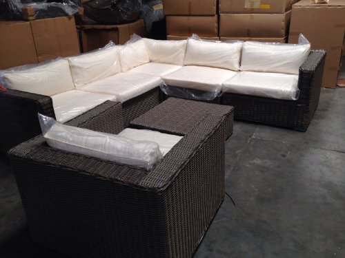 Distressed Outdoor Wicker Sectional Sofa Chair Coffee Table Patio Furniture Set