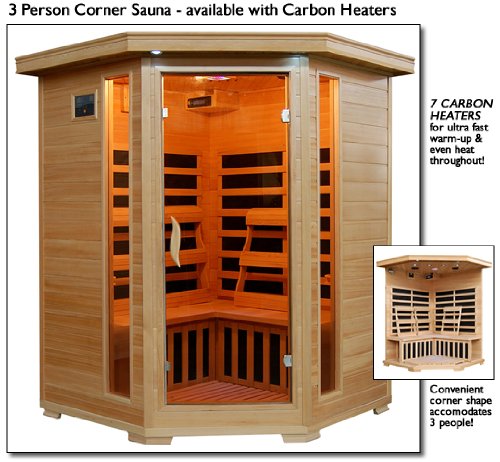 Sante Fe SA2412DX Infrared 3 Person Carbon Sauna with Bronze Tinted Tempered Glass Door Oxygen Ionizer CHROMOTHERAPY System Recessed Interior Lighting Magazine Rack and Sound System For Sale