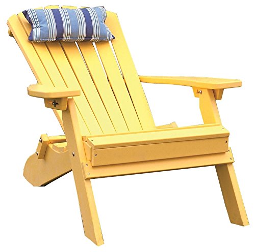 YELLOW POLYWOOD FOLDING RECLINING ADIRONDACK CHAIR PORCH and PATIO SEATING, Poly Wood Outdoor Foldable Chairs, Perfect for Front Entry & Back Yard, Fire Pit & Pool Side, 12 Color Choices (Sunshine) Review