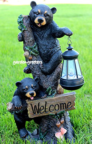 BEAR CUBS WITH SOLAR LIGHT STATUE SOLAR BEAR LANTERN FIGURINE