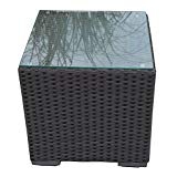 Abba Patio Wicker Patio Square 16.3-Inch x 16.3-Inch x 16-Inch Side Table with Glass Top