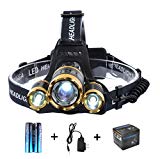 Cheap The Revenant LED Headlamp, Super Bright Headlight 5000 Lumens 4 Modes 3 CREE XM-L T6 Zooomable Waterproof, Rechargeable Battery & Charger