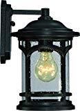 Luxury Rustic Outdoor Wall Light, Small Size: 11″H x 7″W, with Colonial Style Elements, Wrought Iron Design, High-End Black Silk Finish and Seeded Glass, UQL1100 by Urban Ambiance For Sale