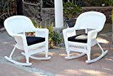 Jeco W00206R-B_2-FS017 Rocker Wicker Chair with Black Cushion, Set of 2, White For Sale