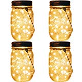 Mason Jar Tiki Solar Lanterns Lights,4 Pack 20 Leds Starry Star Fairy Firefly Jar Lights,for Outdoor Patio Garden Yard Mason Jar Wedding Table Decor Solar Lantern Lights(Mason Jars/Hangers Included)